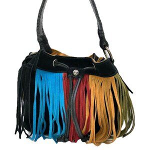 Patricia Nash Elisa Suede Fringe Drawstring Bucket Bag W Dust Bag